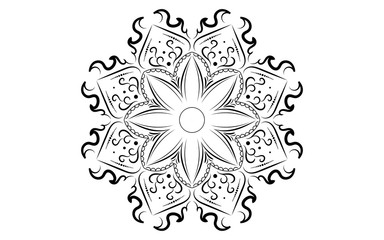 Circle pattern petal flower of mandala with black and white,Vector floral mandala relaxation patterns unique design with white background,Hand drawn pattern,concept meditation and relax