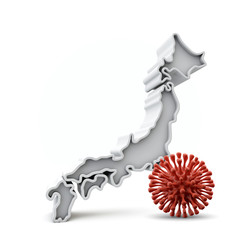 Map of Japan with deadly corona virus. 3D Rendering