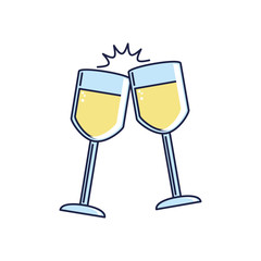happy birthday, toast champagne cups celebration party line and fill style