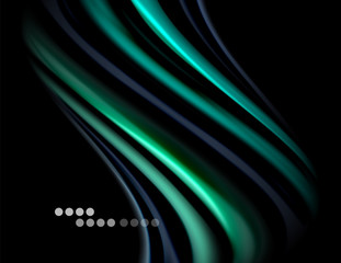 Silk smooth lines on black, liquid fluid color waves. Vector Illustration