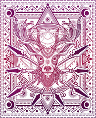 vector illustration Deer head mandala pattern style good for Print On Demand