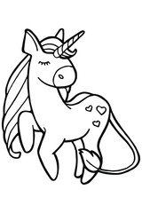 Vector illustration. Hand drawing. Cartoon unicorn. Isolated on white. Coloring page. Cute character. The original print.