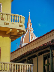 Streets with buildings in touristic town of Cartagena - Colombia.
