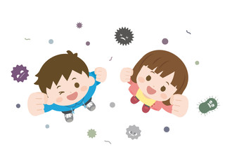 ウイルスに負けない元気な子供のイラスト