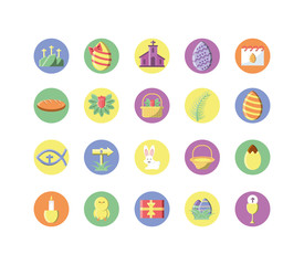 happy easters concept of icons set, block style design