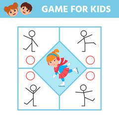 Education game for kids development of logic iq. Find the correct pose ice skating girl.  Kids activity sheet. Worksheet activity  for preschool kids