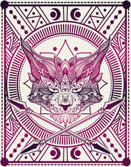 Illustration vector cat head with mandala pattern style.