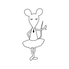 Coloring Pages. Coloring Book for kids with mouse ballerina. Outline animal vector illustration. Adorable character for cards, wallpaper, textile, fabric, kindergarten. 