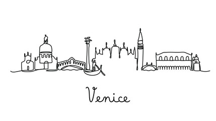 One line style Venice city skyline. Simple modern minimaistic style vector.