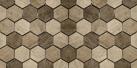 Brown beige modern tile mirror made of hexagon tiles texture background