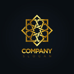 Gold Star Seljuk Logo Vector in elegant Style with Black Background / Decorative Golden Logo Design / Seal of Solomon Logo