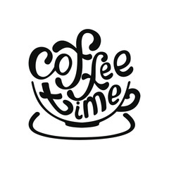 Black lettering Coffee time in the cup on a white background