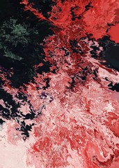 dark green bright red pink artistic splashes. Abstract rough painting color texture. Modern futuristic pattern. Multicolor dynamic background. Fractal artwork for creative graphic design