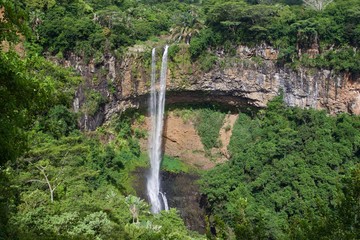 Fototapeta premium Aerial view of Chamarel waterfall in Mauritius 