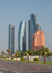 Fototapeta na wymiar Panoramic view of Abu Dhabi with skyscrapers.