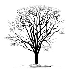 Obraz premium Chestnut (Castanea L.) tree silhouette with fallen leaves in winter