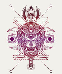 Illustration vector Lion head with floral pattern style good for print on demand(POD)