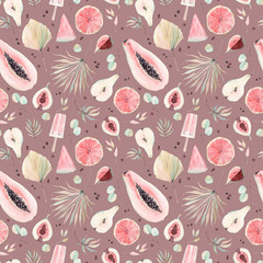 Summer picnic watercolor seamless pattern.