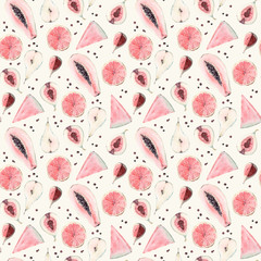 Summer picnic watercolor seamless pattern.