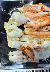 Steamed crabs in a package for sale, ready to eat 