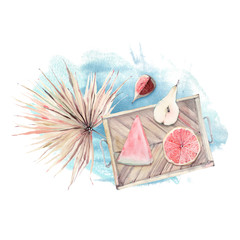 Naklejka premium Summer picnic watercolor illustration.