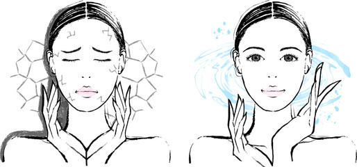 女性　乾燥肌　ビフォーアフター