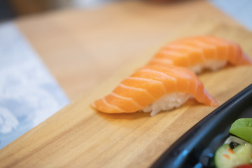 Close up of sushi with salmon