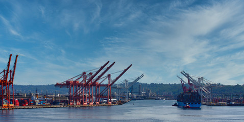 A large freight shipping operation at the port of Seattle