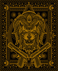 Illustration vector Lion head with floral pattern style good for print on demand(POD)