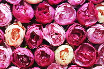 Obraz premium Big pink peony white beige colored roses made from paper