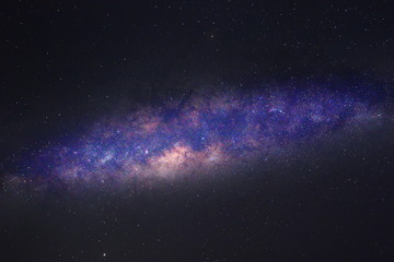 Clearly milky way galaxy in the night sky. Image contains noise and grain due to high ISO. Image also contains soft focus and blur due to long exposure and wide aperture