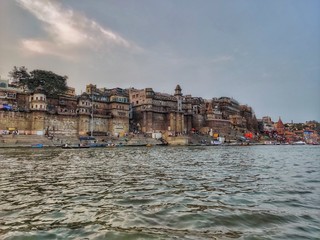 Fototapeta premium view of the Varanasi ghat from the Ganges