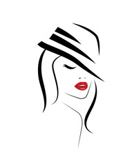 Vector_Beautiful stylish black haired  Woman in hat