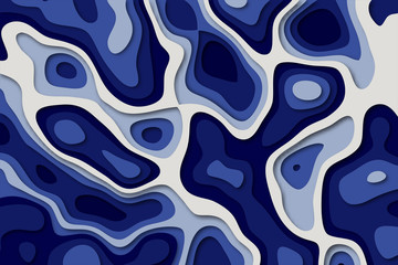 Blue 3D abstract paper carve template background. Paper cut waves. Contrast colors. Design layout for presentations, flyers, posters and book cover or annual report.Vector illustration.