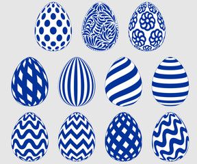 Set of decorative monochrome egg with different patterns. isolated on a white background