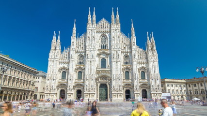 The Duomo cathedral timelapse . Front view with people walking on square