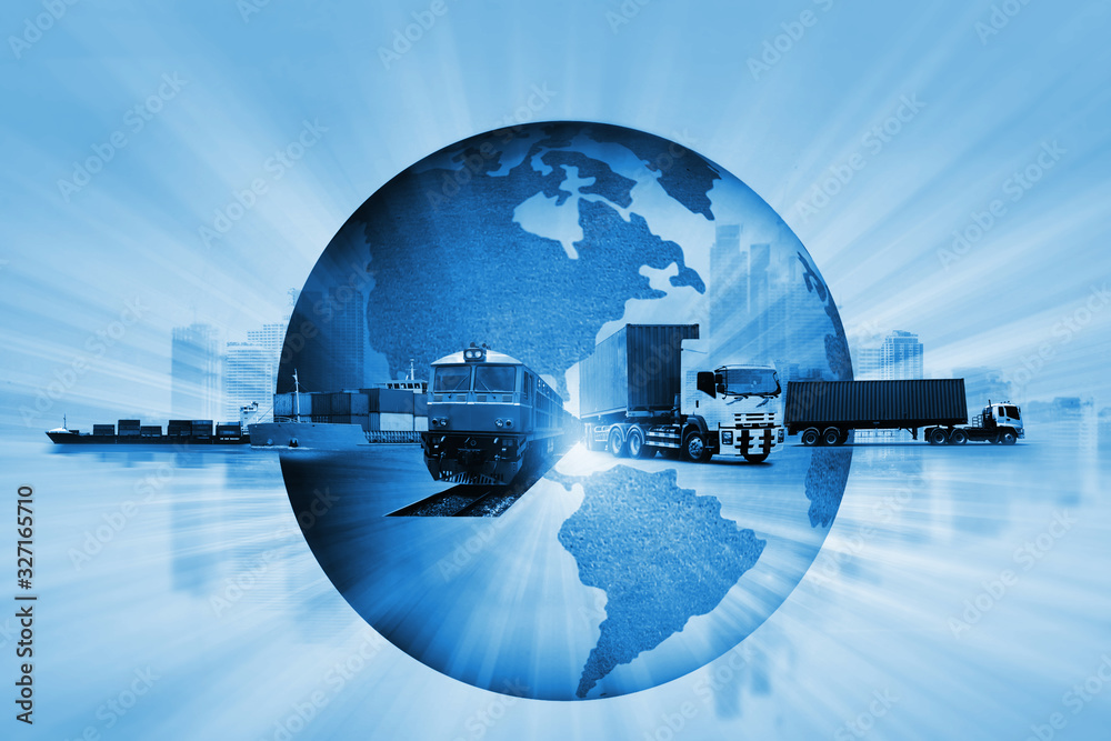 Wall mural the world logistics background or transportation industry or shipping business, container cargo ship