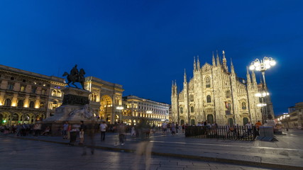 Fototapeta na wymiar Milan Cathedral day to night timelapse Duomo di Milano is the gothic cathedral church of Milan, Italy.