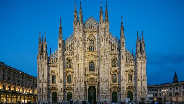 Milan Cathedral day to night timelapse Duomo di Milano is the gothic cathedral church of Milan, Italy.