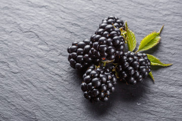 juicy fresh blackberries on dark stone background