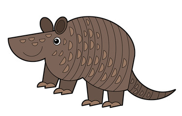 cartoon american scene with happy and funny armadillo on white background - illustration
