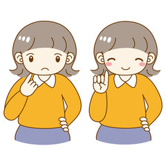 女の子　指差す　考える　疑問　笑顔　セット