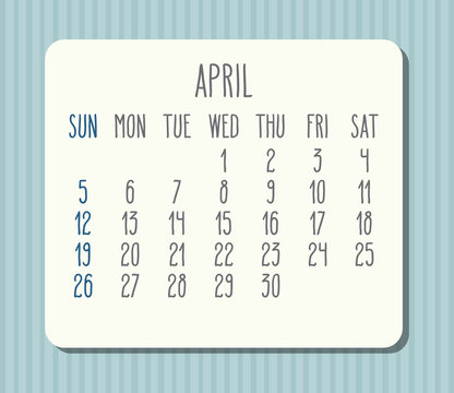 April Year 2020 Monthly Calendar