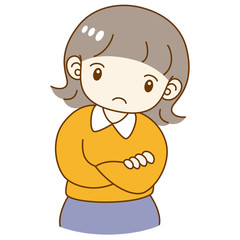 女の子　腕を組む　考える　疑問