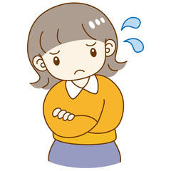 女の子　腕を組む　考える　疑問
