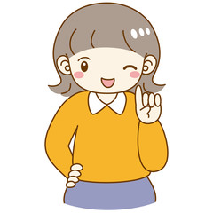 Obraz premium 女の子 指を差す 笑顔 かわいい