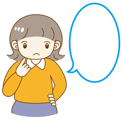 女の子　指を差す　考える　疑問　吹き出し付き