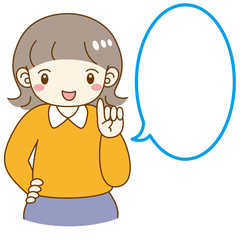 女の子　指を差す　笑顔　ウィンク　吹き出し付き