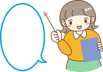 フキダシ付き　セミナー　説明会　会議　女性　講師　スクリーン