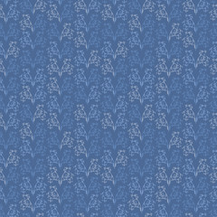 Blue flourish damask seamless vector pattern. Monochromatic ingido surface print design. Great for fabrics, stationery and packaging.